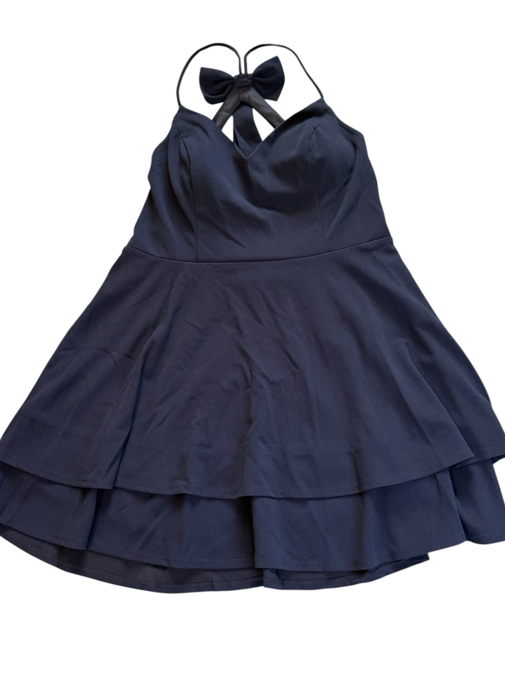 City Studio Navy Double-Layer Fit & Flare Dress with Bow
